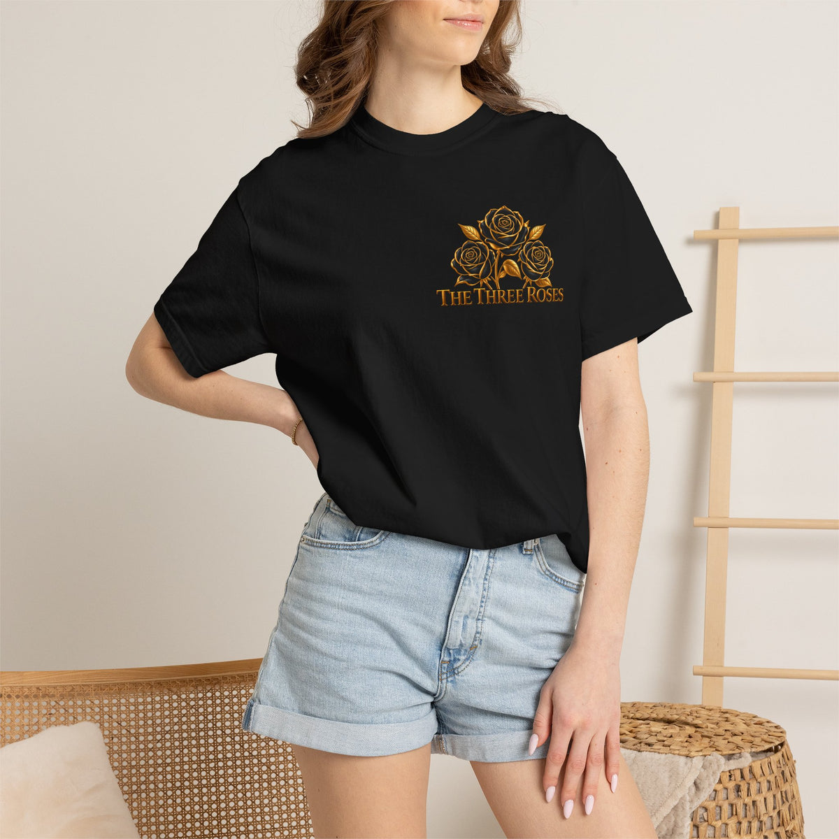 The Three Roses Graphic: Unisex T-Shirt  Gold & Black Floral Tee