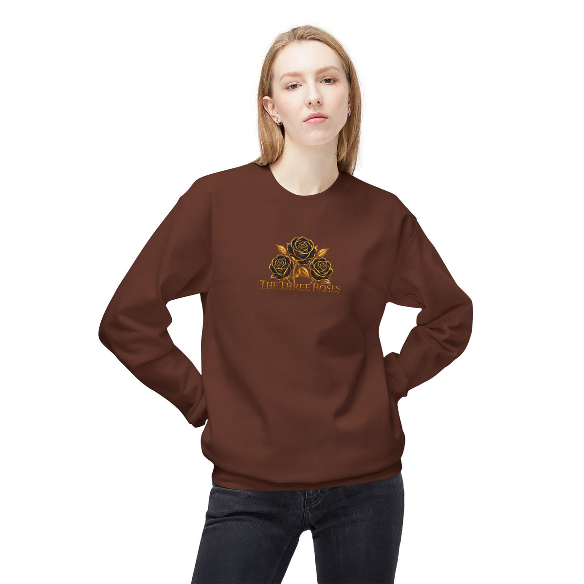 The Three Roses: Unisex Crewneck Gold Rose Sweatshirt Graphic Logo