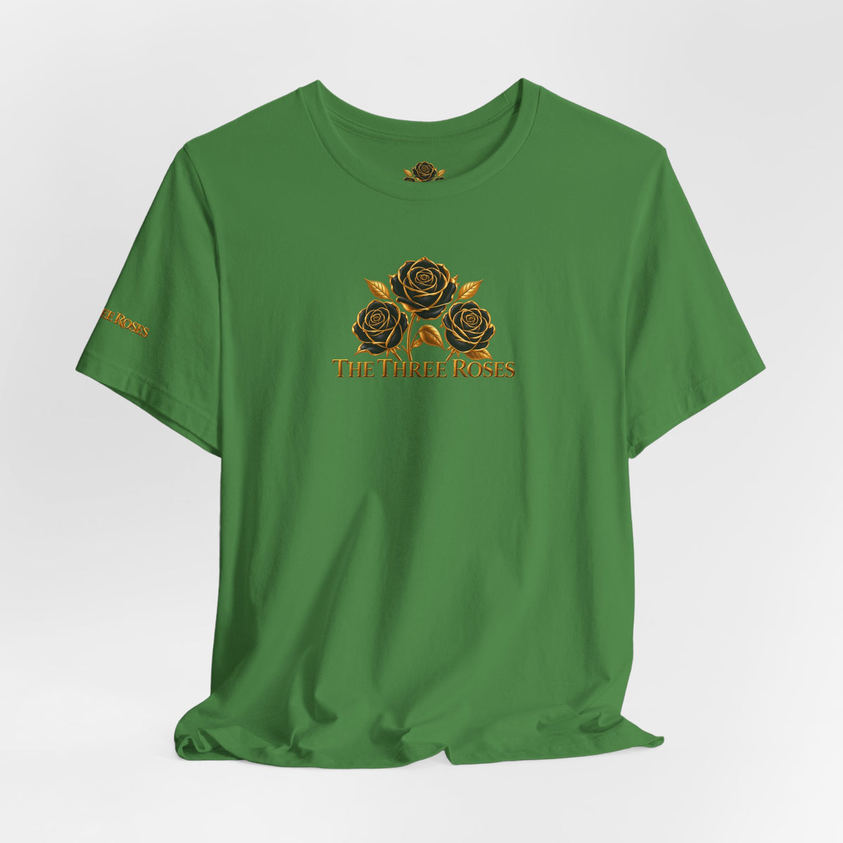 The Three Roses: Unisex Gold Black Rose T-Shirt Graphic Logo