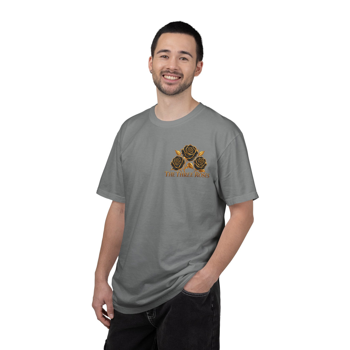 The Three Roses Graphic: Unisex T-Shirt  Gold & Black Floral Tee