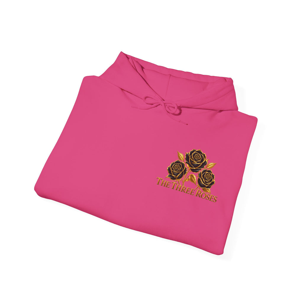 The Three Roses Hoodie: Unisex Gold Rose Graphic Hooded Sweatshirt