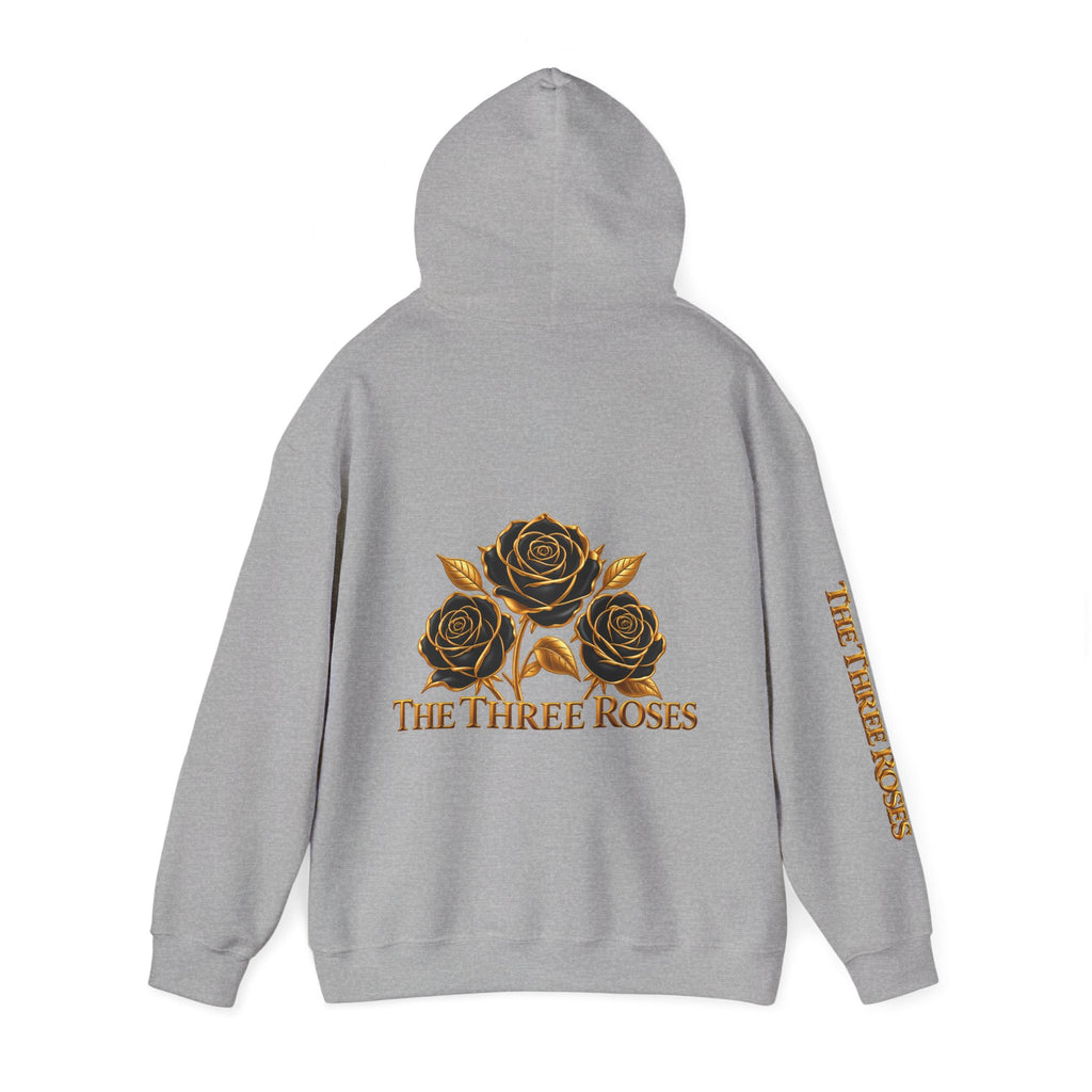 The Three Roses Hoodie: Unisex Gold Rose Graphic Hooded Sweatshirt