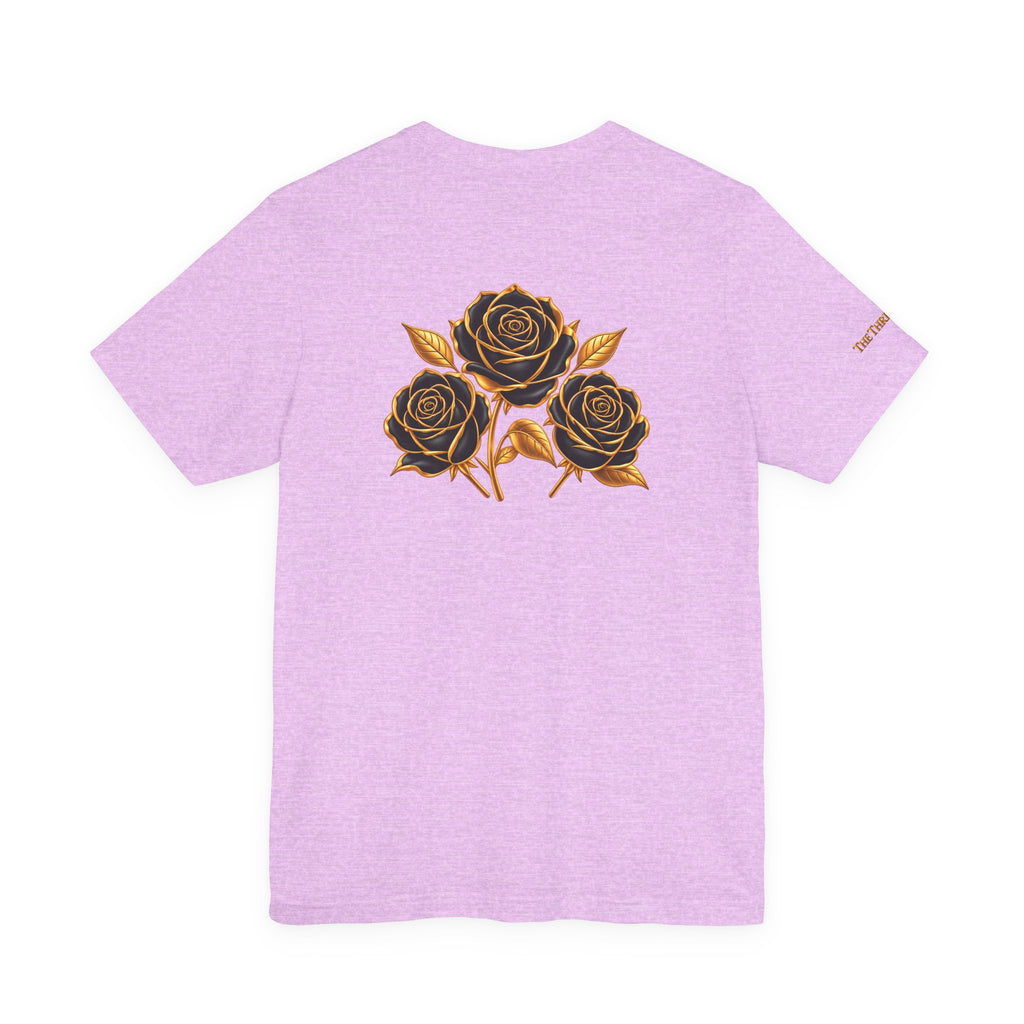 The Three Roses: Unisex Gold Black Rose T-Shirt Graphic Logo
