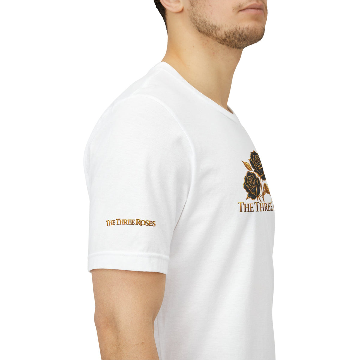 The Three Roses: Unisex Gold Black Rose T-Shirt Graphic Logo