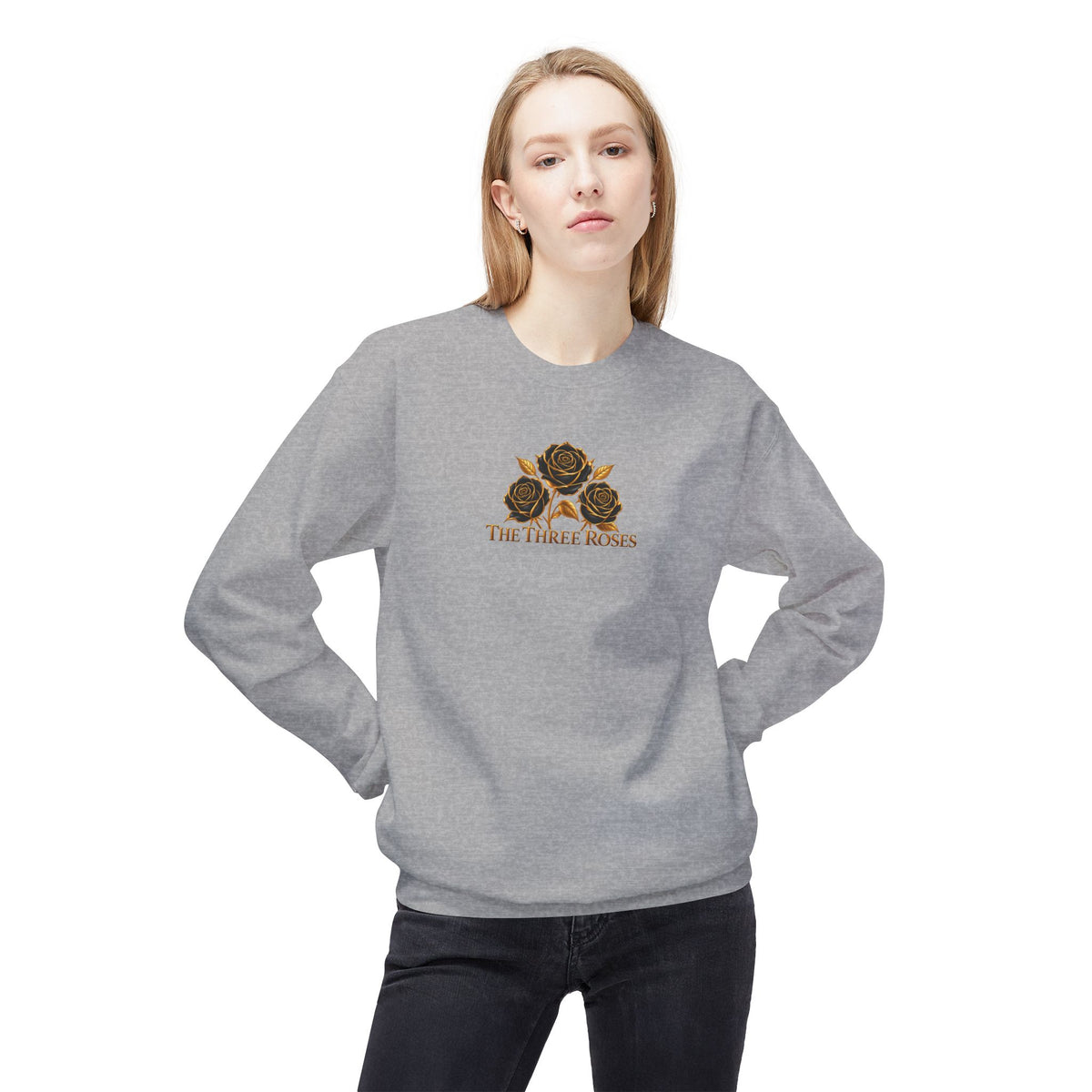 The Three Roses: Unisex Crewneck Gold Rose Sweatshirt Graphic Logo