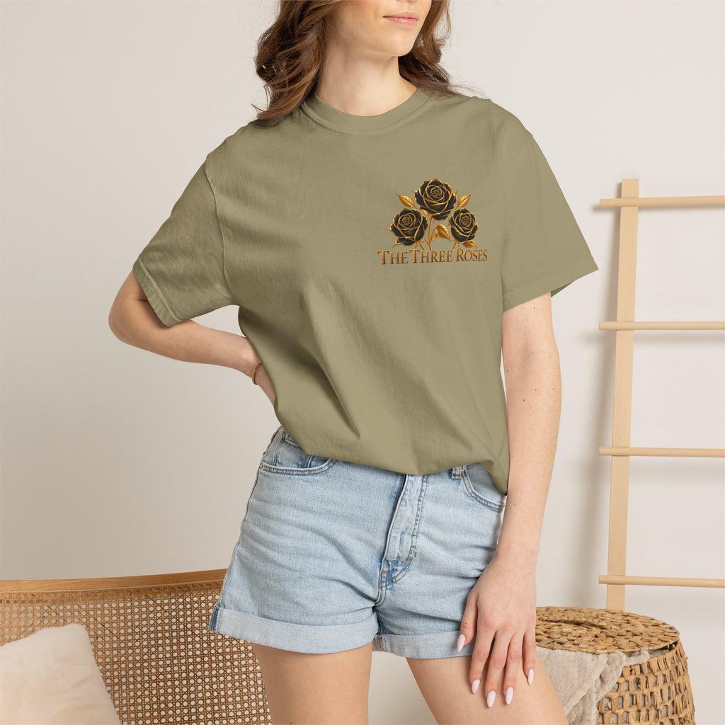 The Three Roses Graphic: Unisex T-Shirt  Gold & Black Floral Tee
