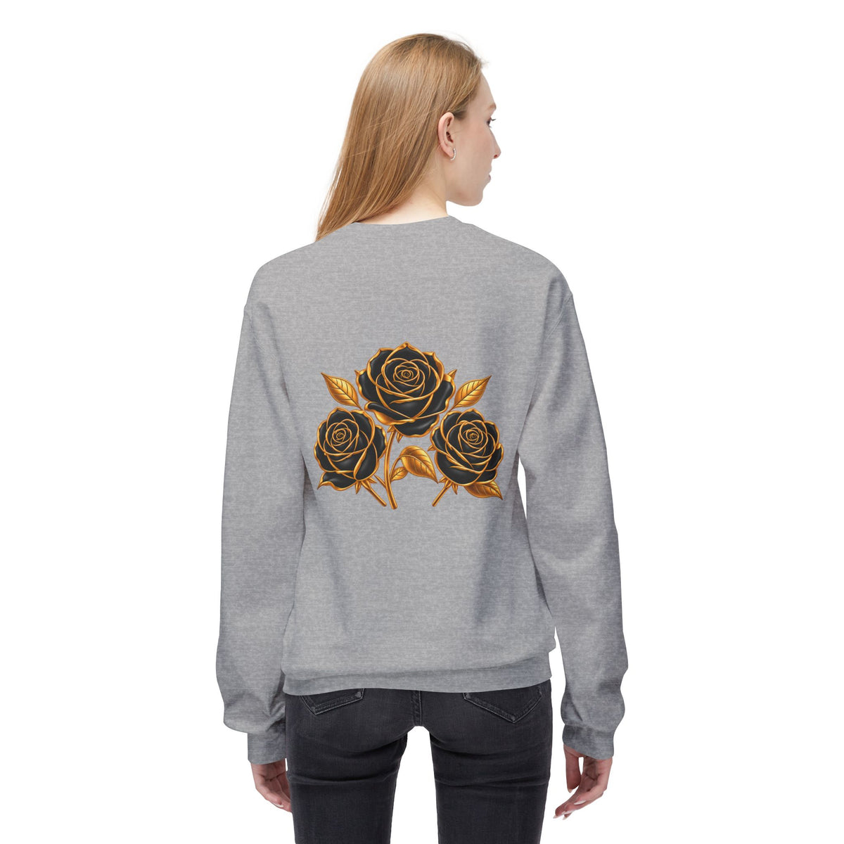 The Three Roses: Unisex Crewneck Gold Rose Sweatshirt Graphic Logo