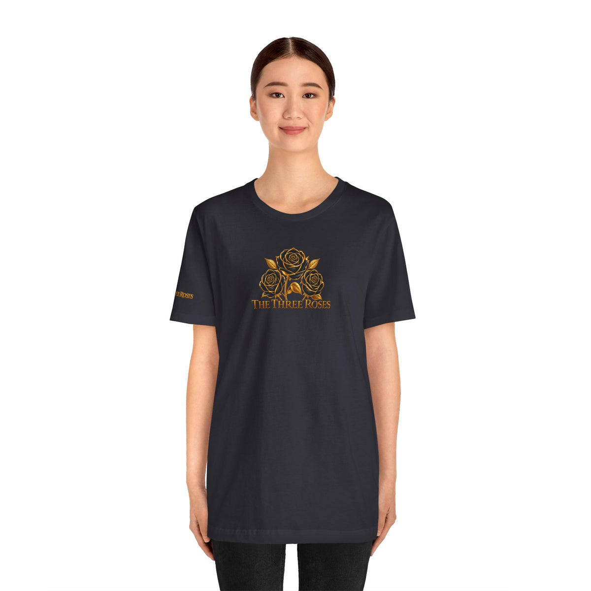 The Three Roses: Unisex Gold Black Rose T-Shirt Graphic Logo