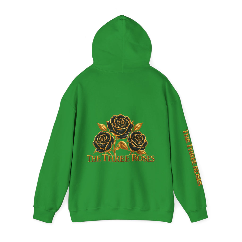 The Three Roses Hoodie: Unisex Gold Rose Graphic Hooded Sweatshirt