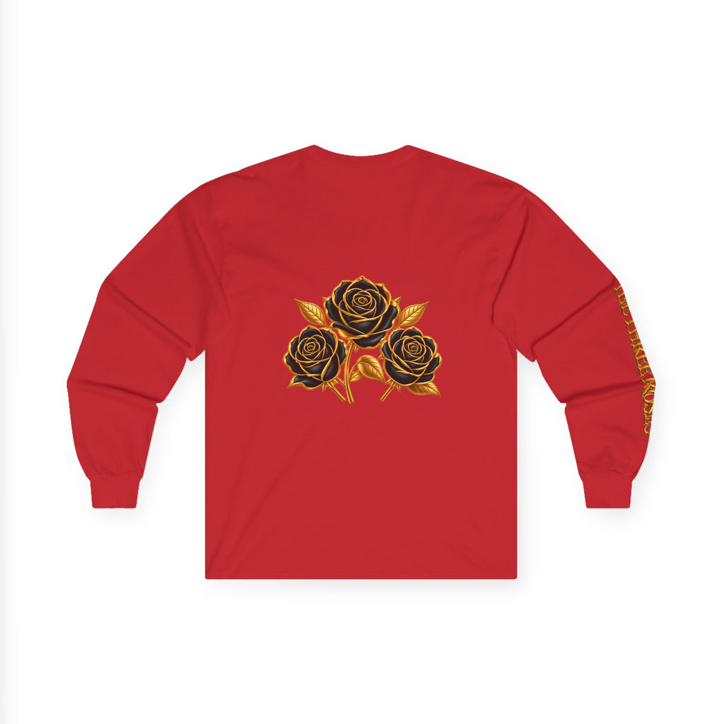 Long Sleeve Tee — Golden Black Rose Chest & Back Design
