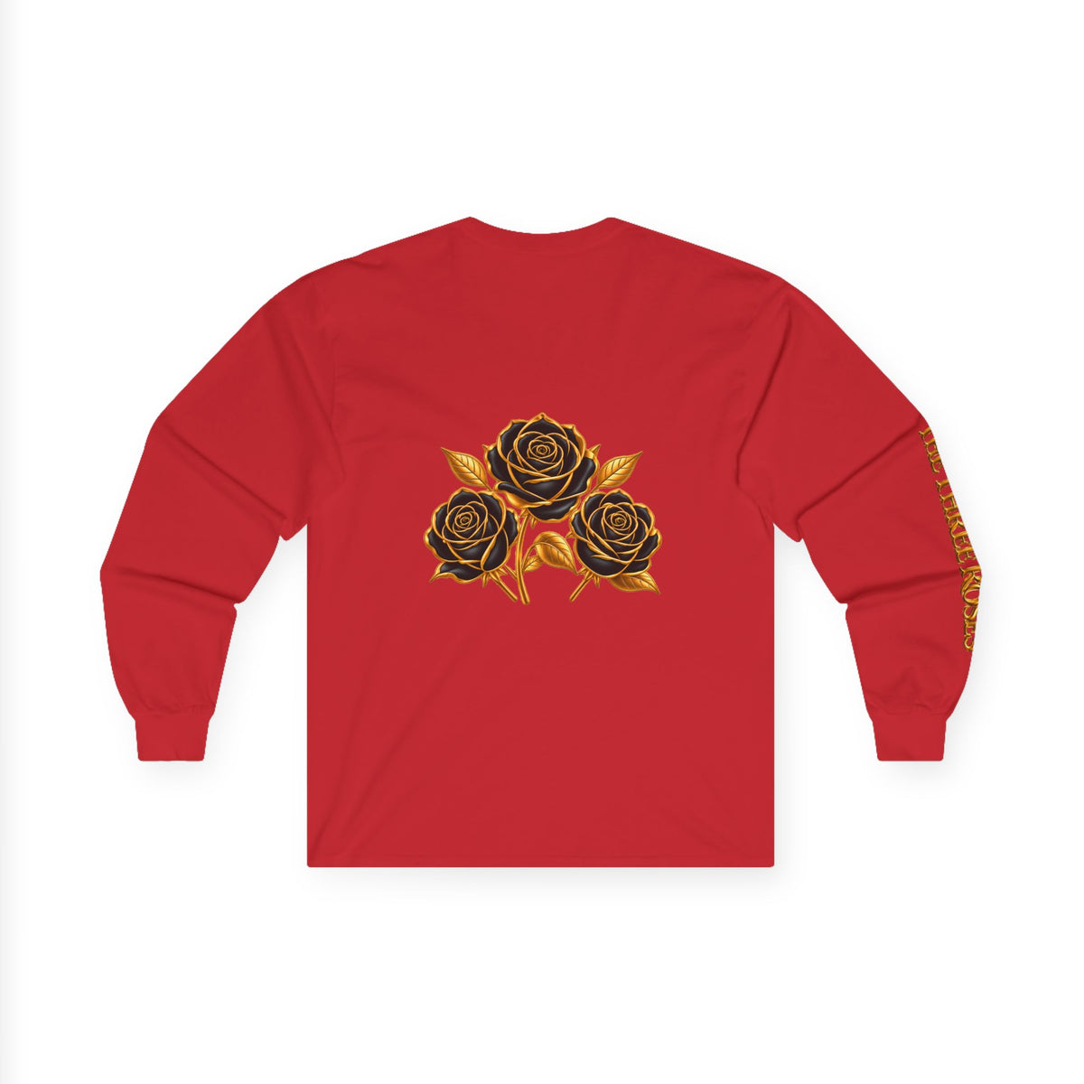 Long Sleeve Tee — Golden Black Rose Chest & Back Design