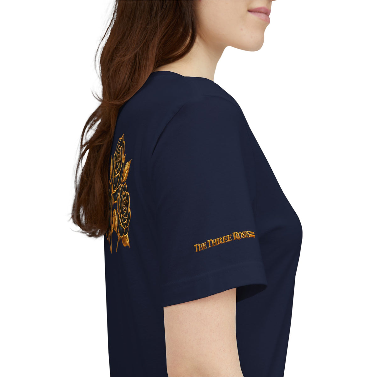 The Three Roses: Unisex Gold Black Rose T-Shirt Graphic Logo