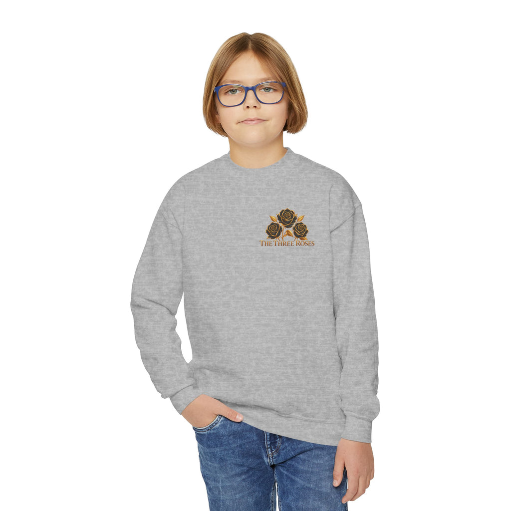 The Three Roses: Youth Crewneck Sweatshirt — Gold & Black Rose Graphic Logo