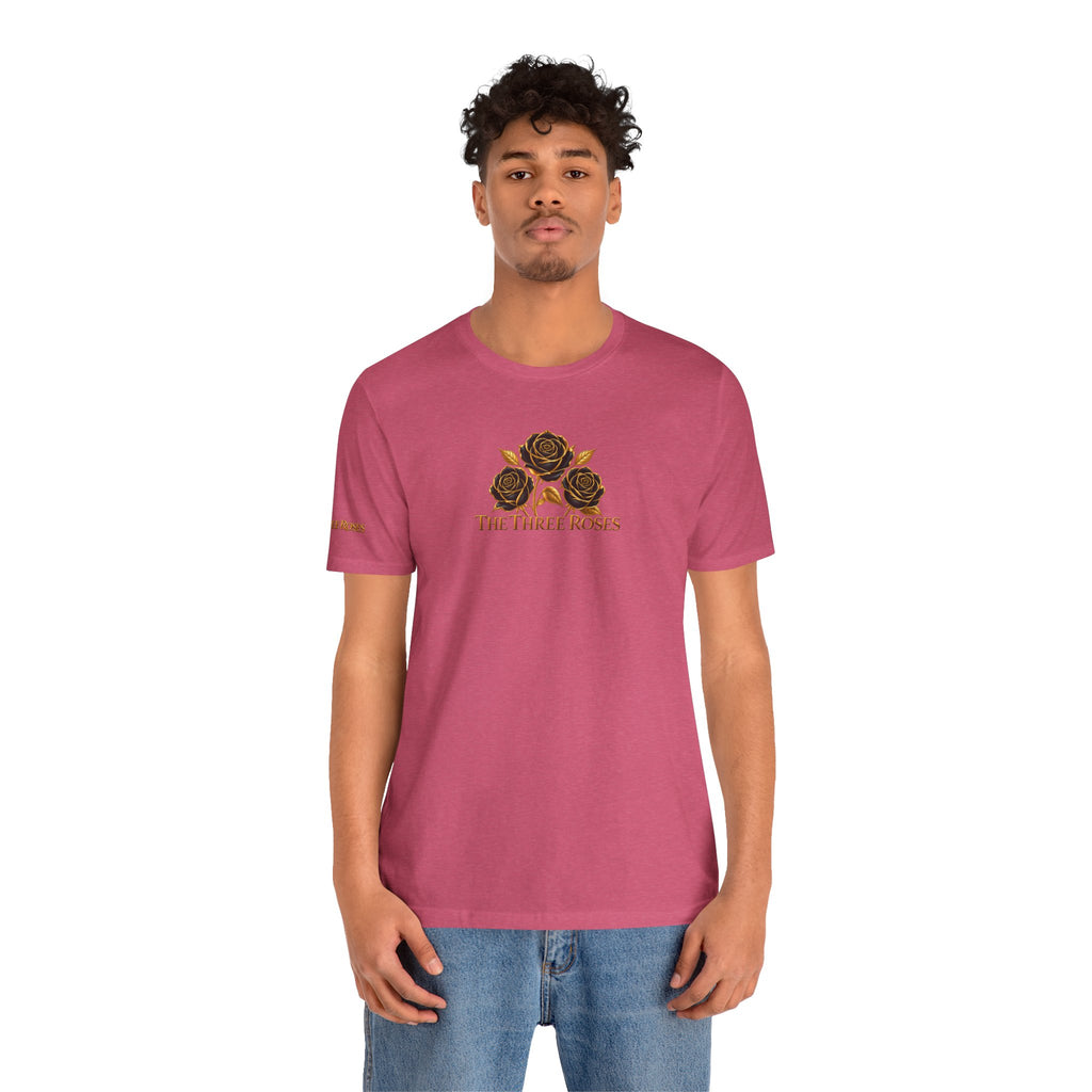 The Three Roses: Unisex Gold Black Rose T-Shirt Graphic Logo