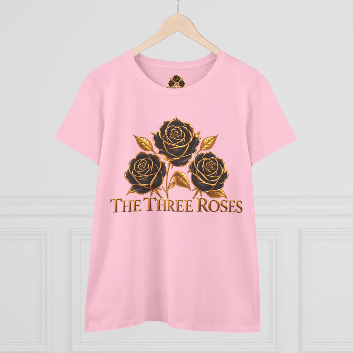 The Three Roses Tee: Womens Black & Gold Rose Graphic T-Shirt