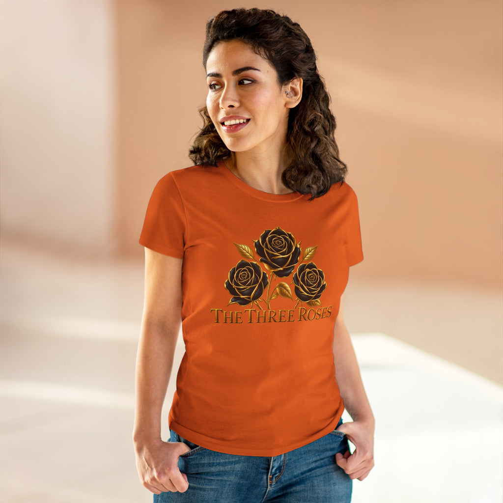 The Three Roses Tee: Womens Black & Gold Rose Graphic T-Shirt