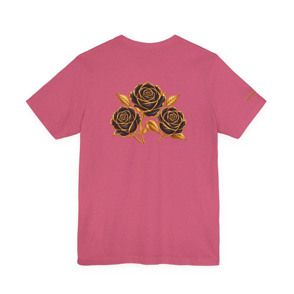 The Three Roses: Unisex Gold Black Rose T-Shirt Graphic Logo
