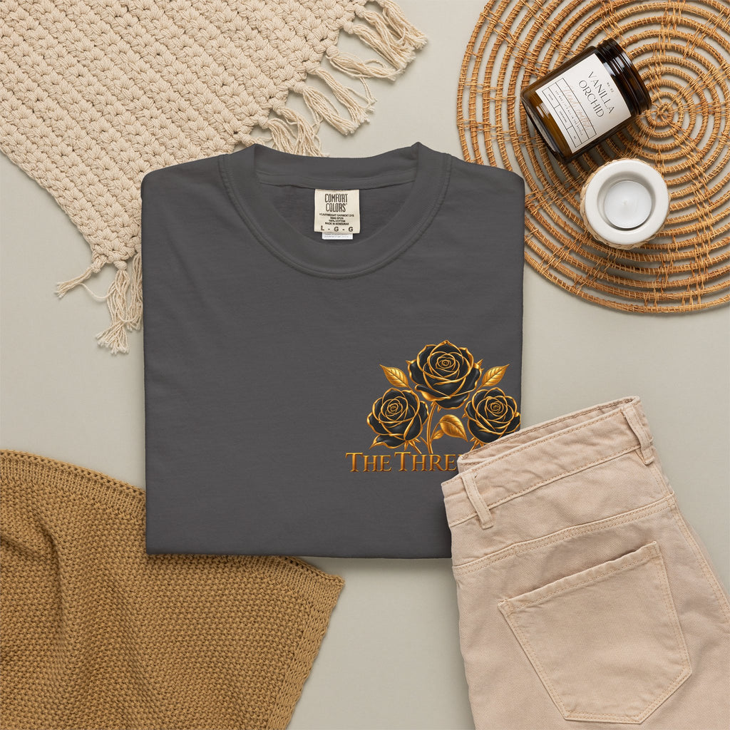 The Three Roses Graphic: Unisex T-Shirt  Gold & Black Floral Tee