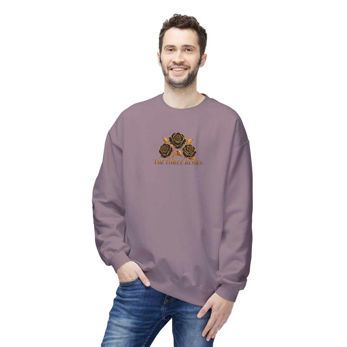 The Three Roses: Unisex Crewneck Gold Rose Sweatshirt Graphic Logo