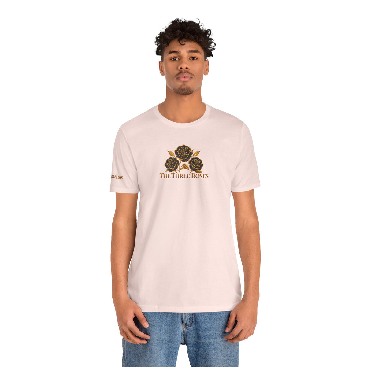 The Three Roses: Unisex Gold Black Rose T-Shirt Graphic Logo
