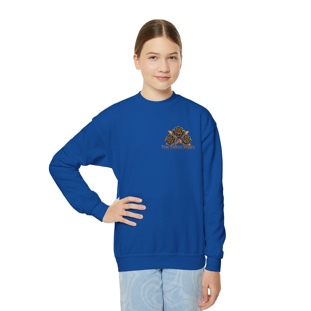 The Three Roses: Youth Crewneck Sweatshirt — Gold & Black Rose Graphic Logo