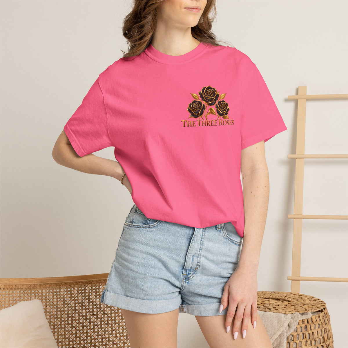 The Three Roses Graphic: Unisex T-Shirt  Gold & Black Floral Tee