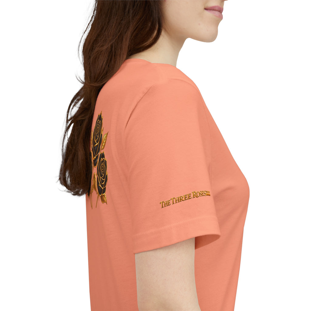 The Three Roses: Unisex Gold Black Rose T-Shirt Graphic Logo