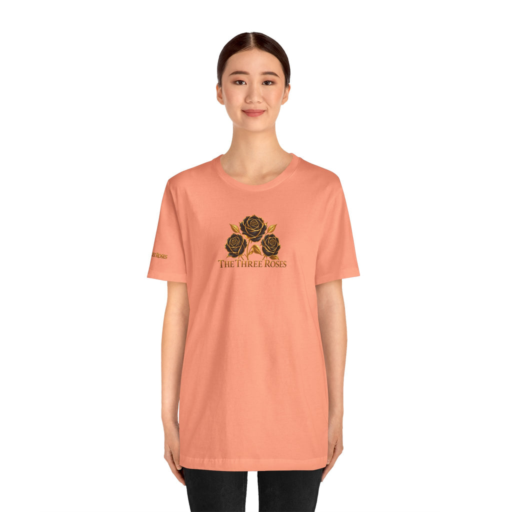 The Three Roses: Unisex Gold Black Rose T-Shirt Graphic Logo