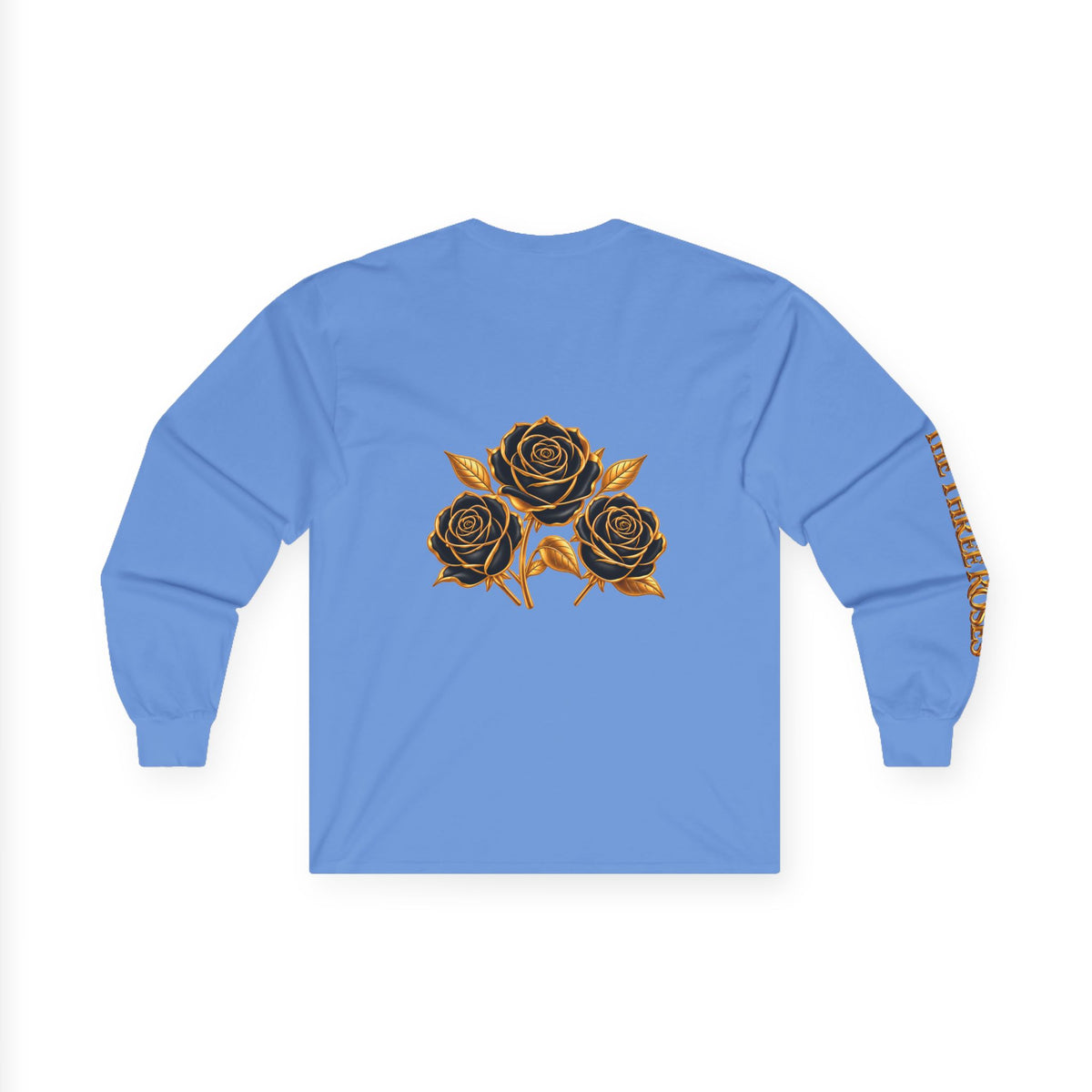Long Sleeve Tee — Golden Black Rose Chest & Back Design