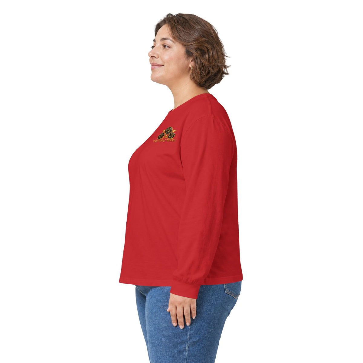 Long Sleeve Tee — Golden Black Rose Chest & Back Design