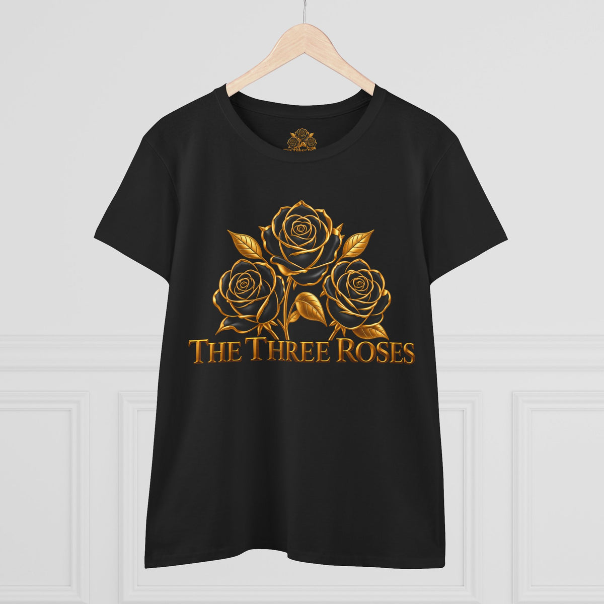 The Three Roses Tee: Womens Black & Gold Rose Graphic T-Shirt