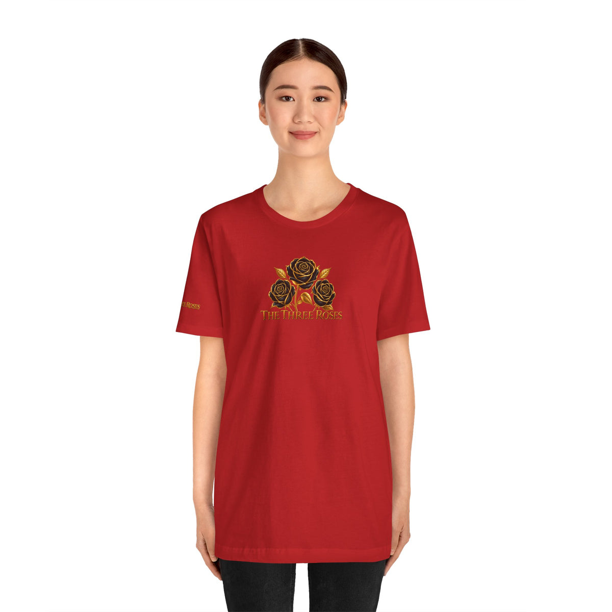 The Three Roses: Unisex Gold Black Rose T-Shirt Graphic Logo