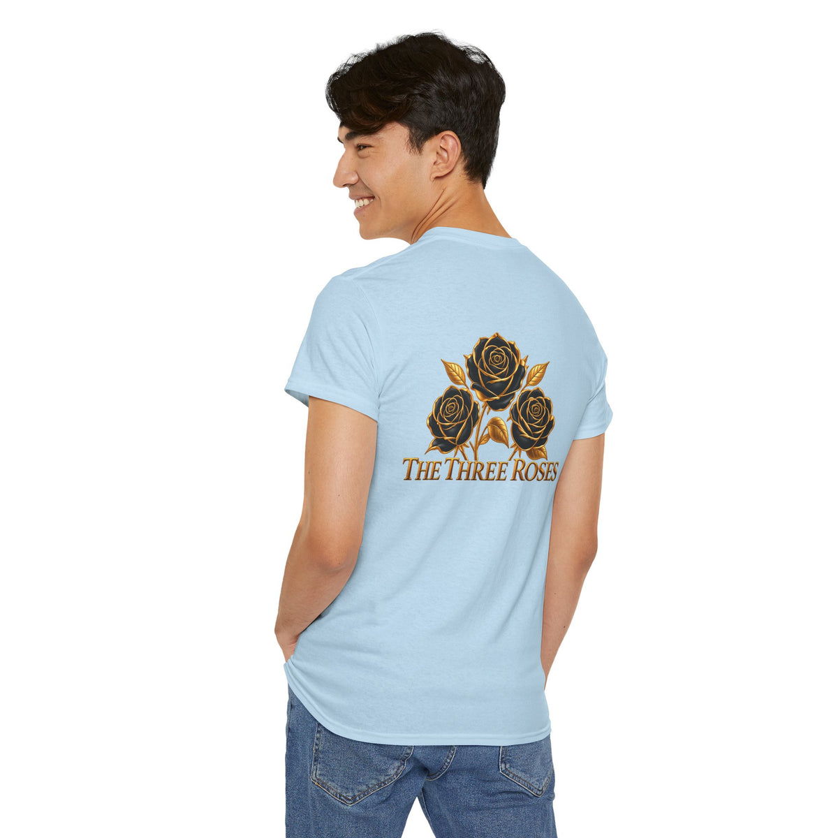 The Three Roses Tee — Mens Gold Floral Graphic T-Shirt