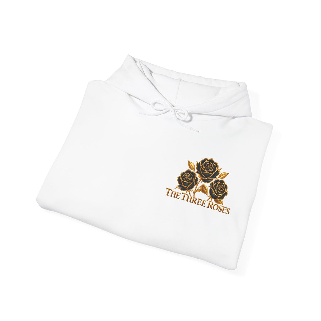 The Three Roses Hoodie: Unisex Gold Rose Graphic Hooded Sweatshirt