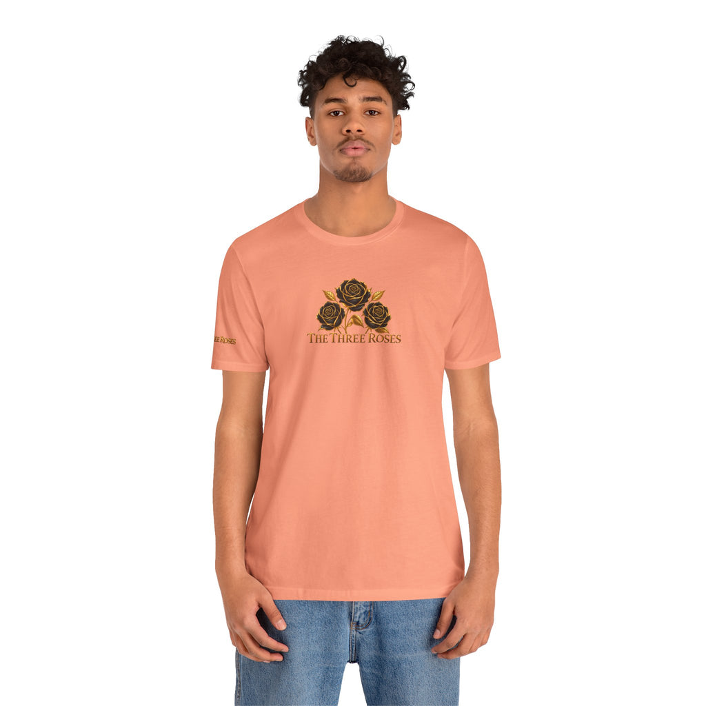 The Three Roses: Unisex Gold Black Rose T-Shirt Graphic Logo