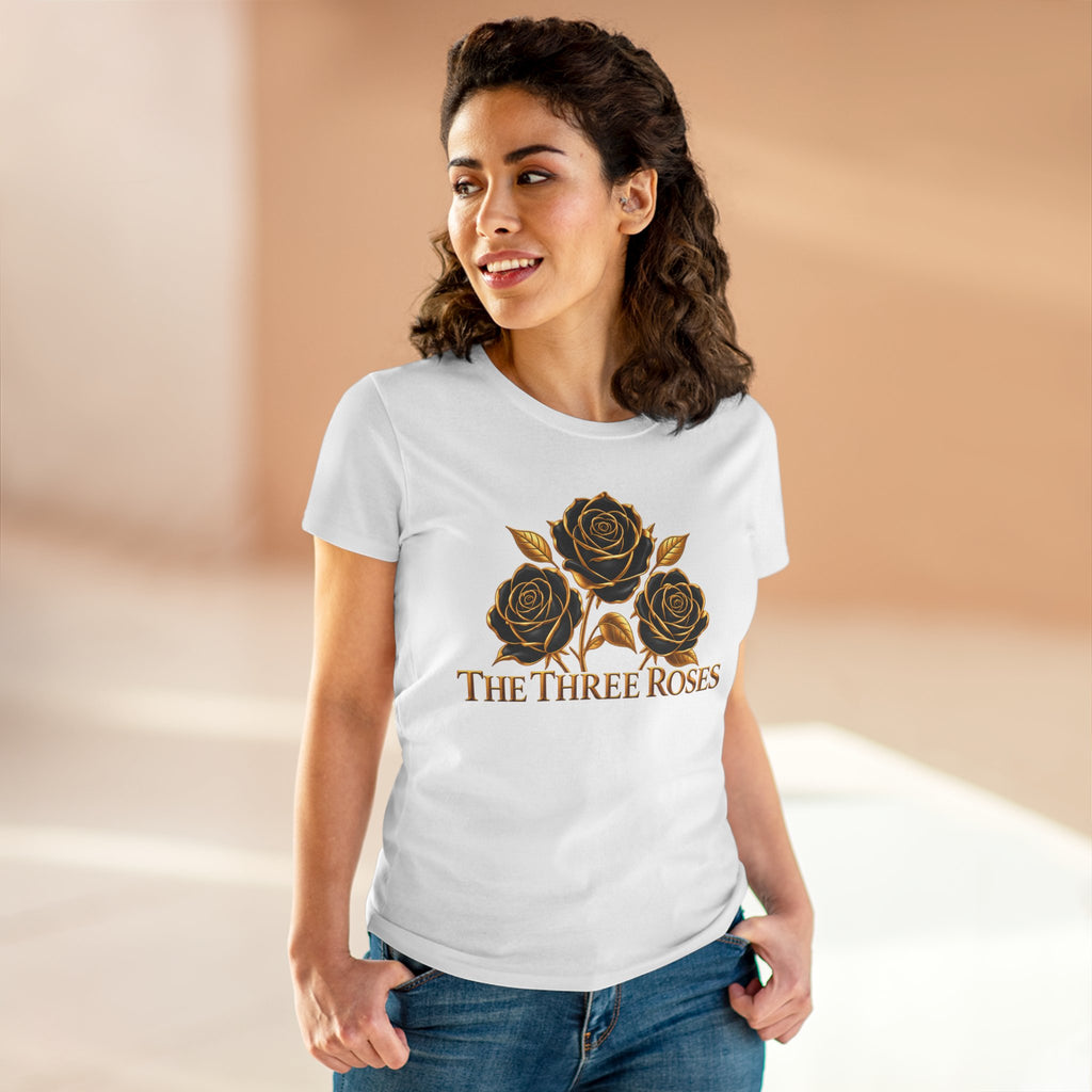 The Three Roses Tee: Womens Black & Gold Rose Graphic T-Shirt