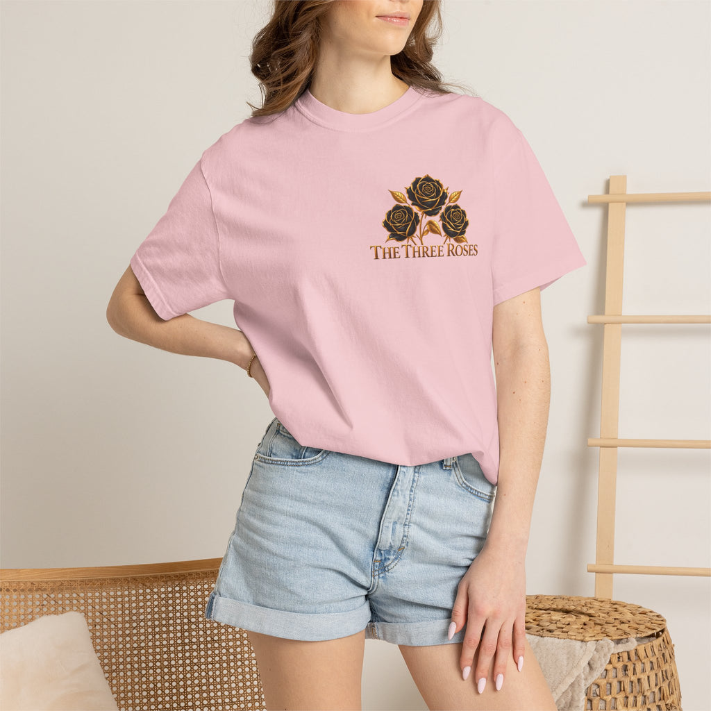 The Three Roses Graphic: Unisex T-Shirt  Gold & Black Floral Tee