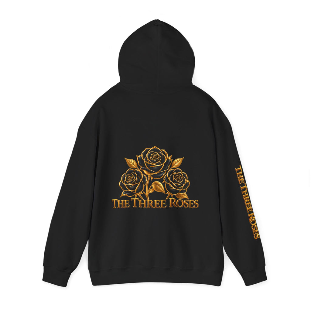 The Three Roses Hoodie: Unisex Gold Rose Graphic Hooded Sweatshirt
