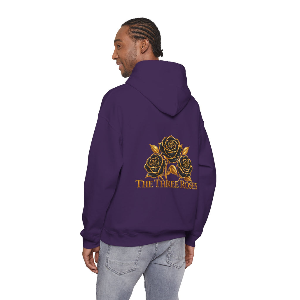 The Three Roses Hoodie: Unisex Gold Rose Graphic Hooded Sweatshirt