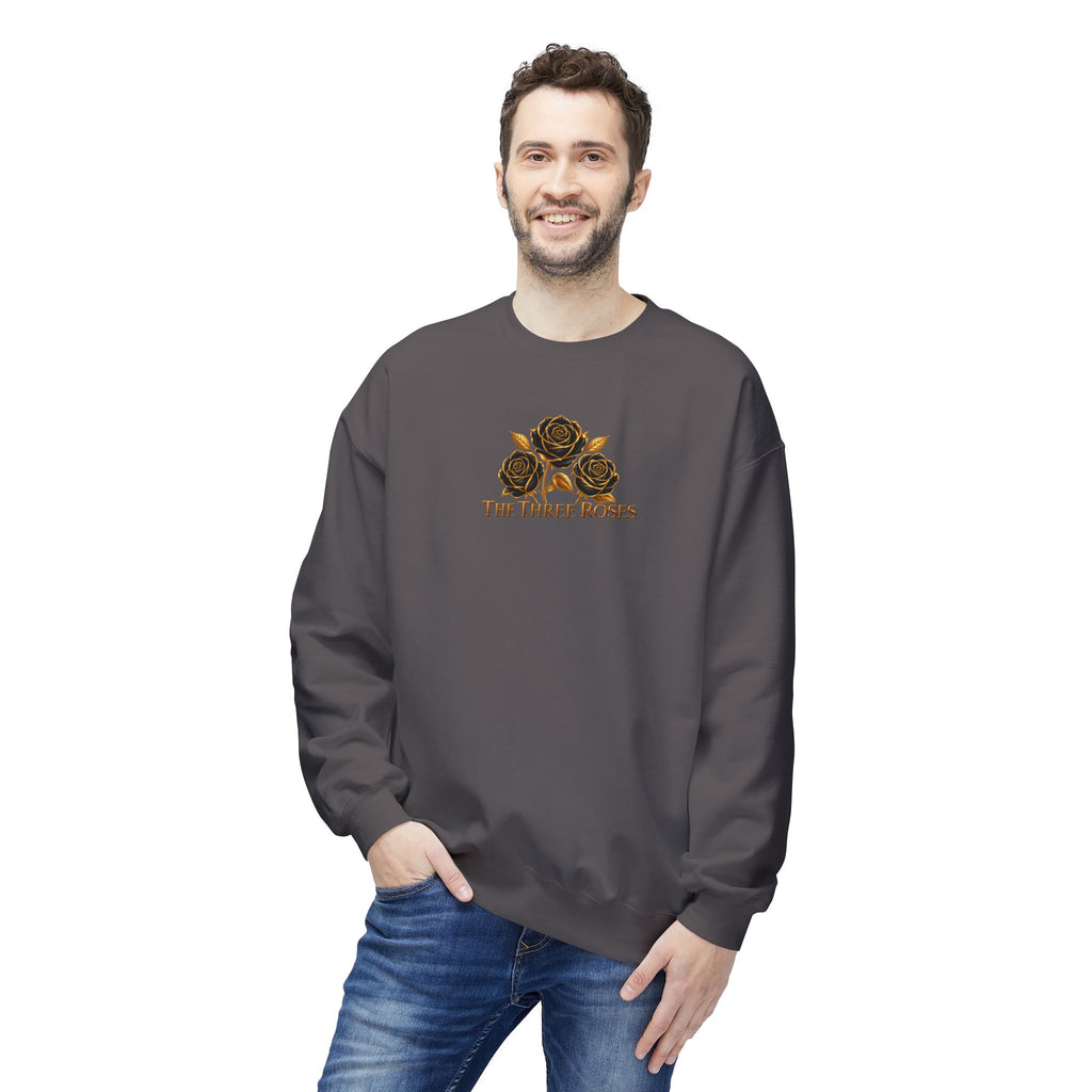 The Three Roses: Unisex Crewneck Gold Rose Sweatshirt Graphic Logo