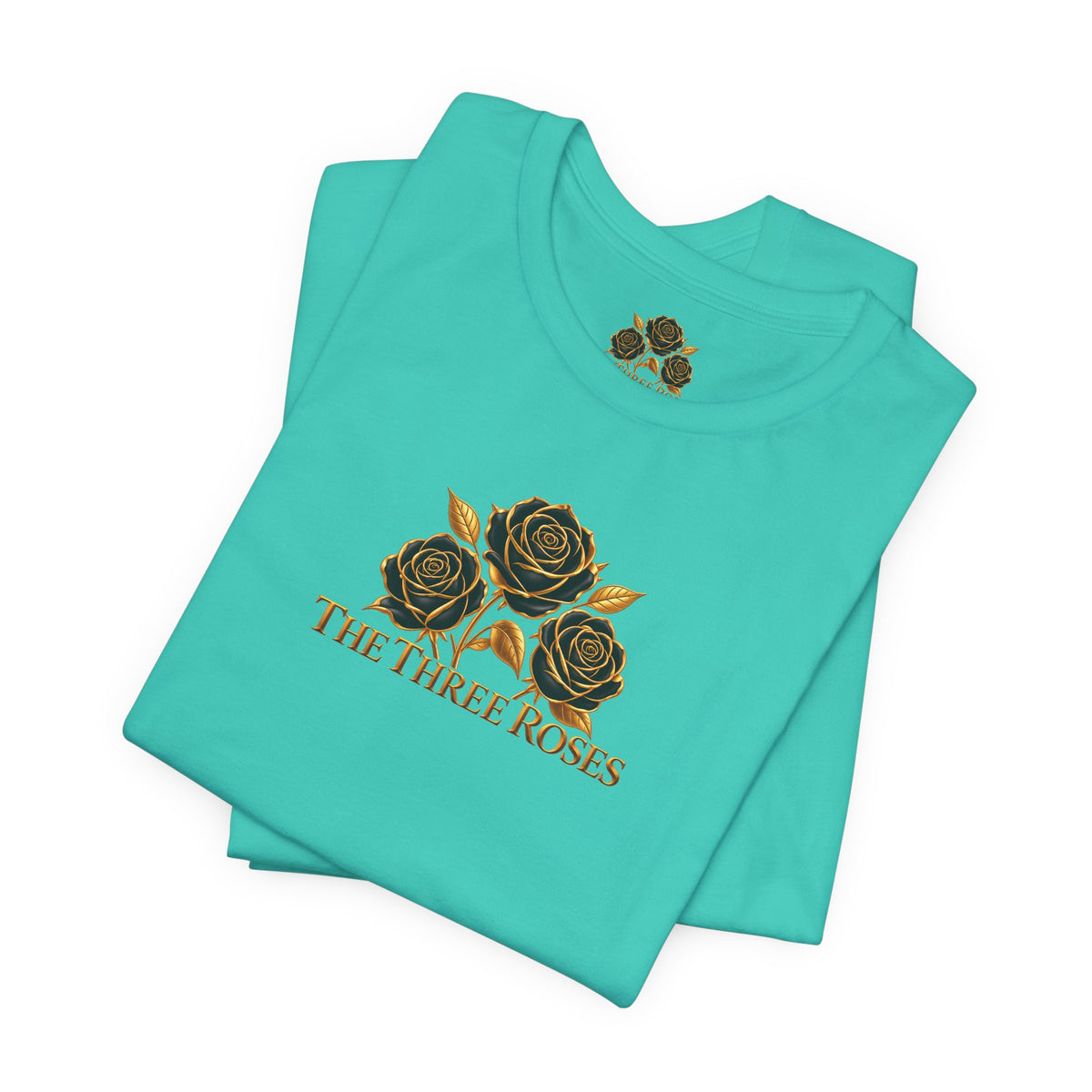 The Three Roses: Unisex Gold Black Rose T-Shirt Graphic Logo