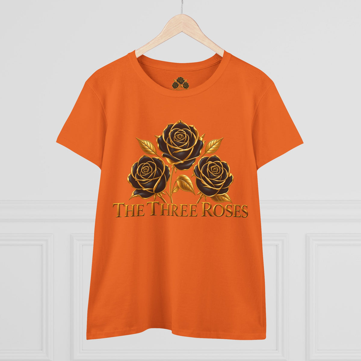The Three Roses Tee: Womens Black & Gold Rose Graphic T-Shirt