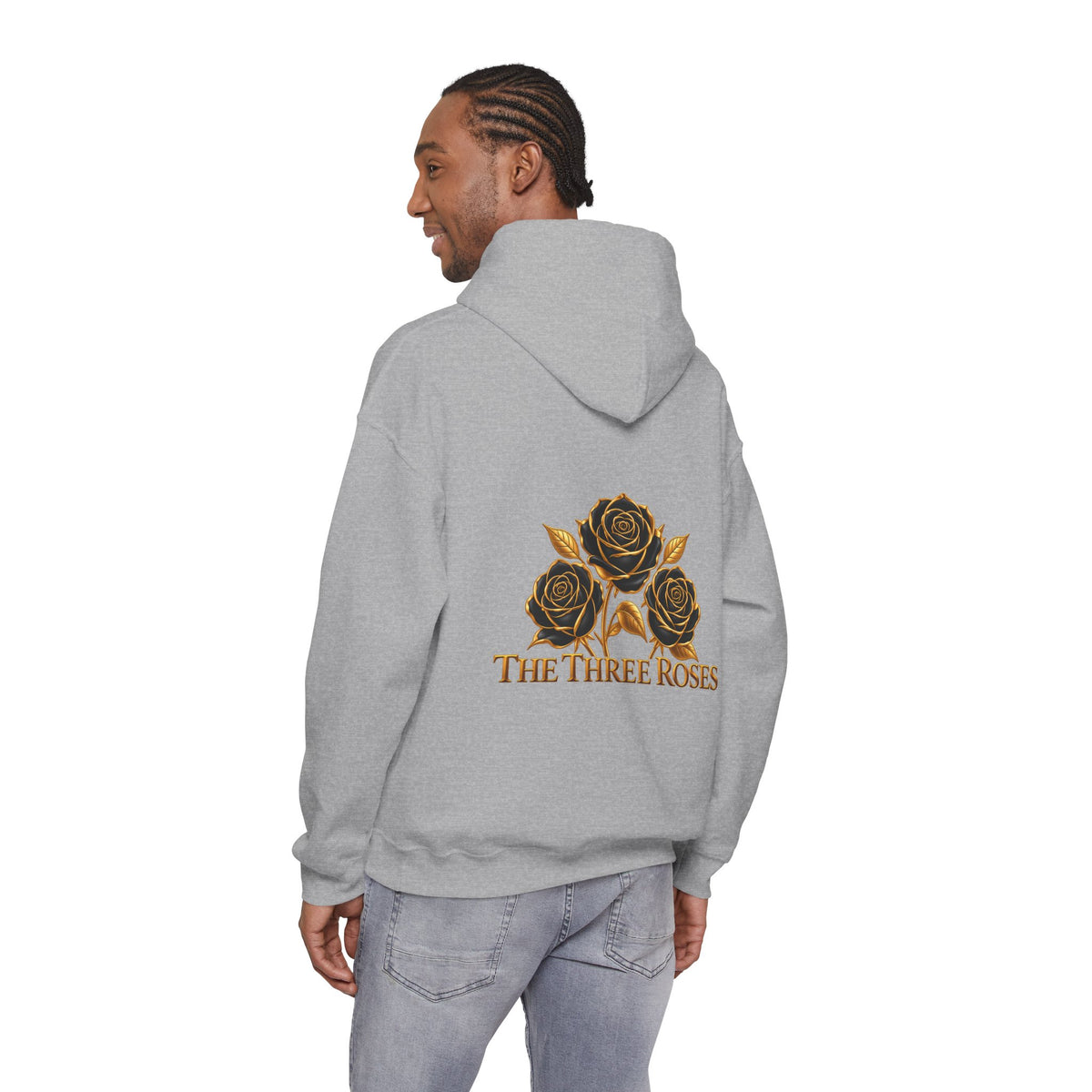 The Three Roses Hoodie: Unisex Gold Rose Graphic Hooded Sweatshirt