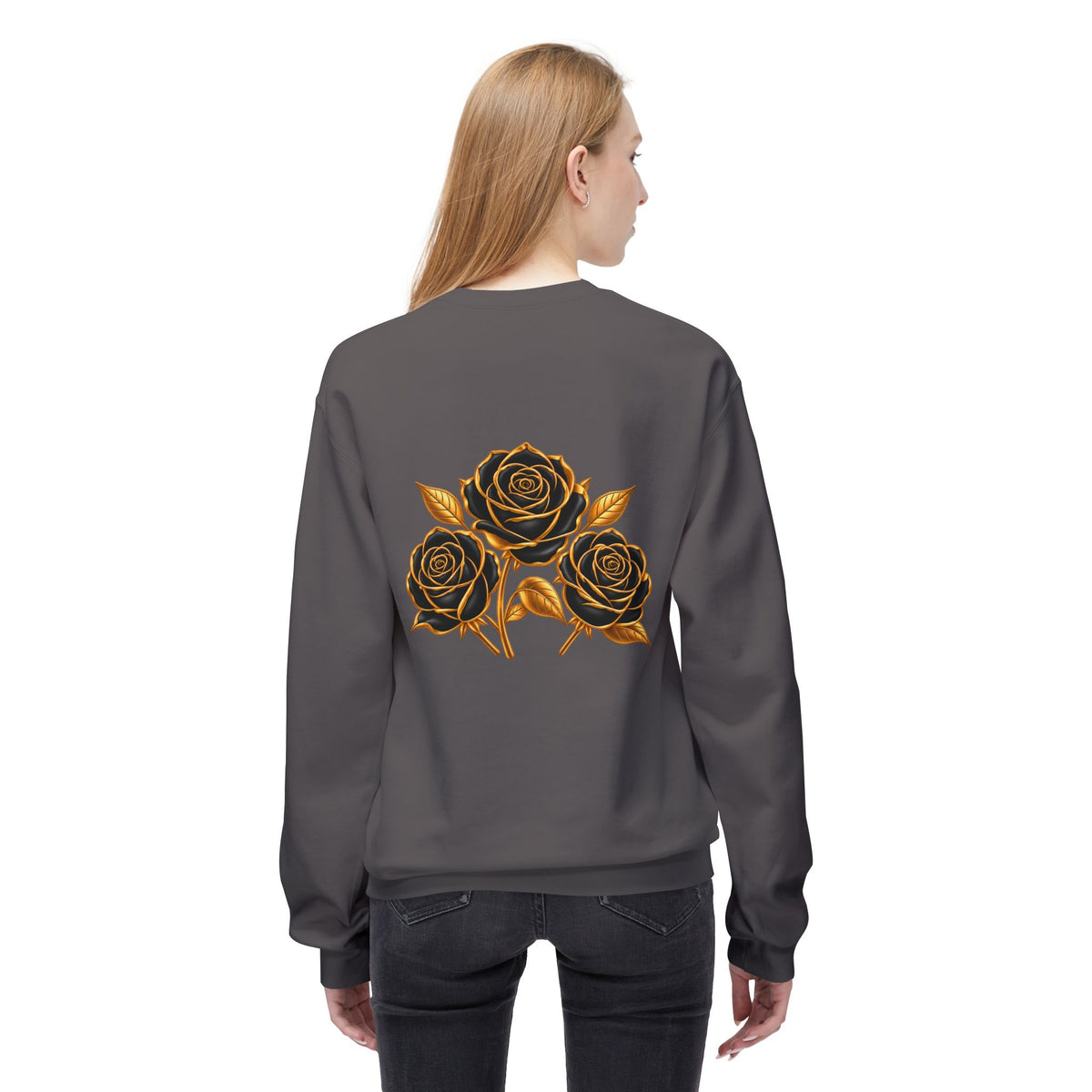 The Three Roses: Unisex Crewneck Gold Rose Sweatshirt Graphic Logo