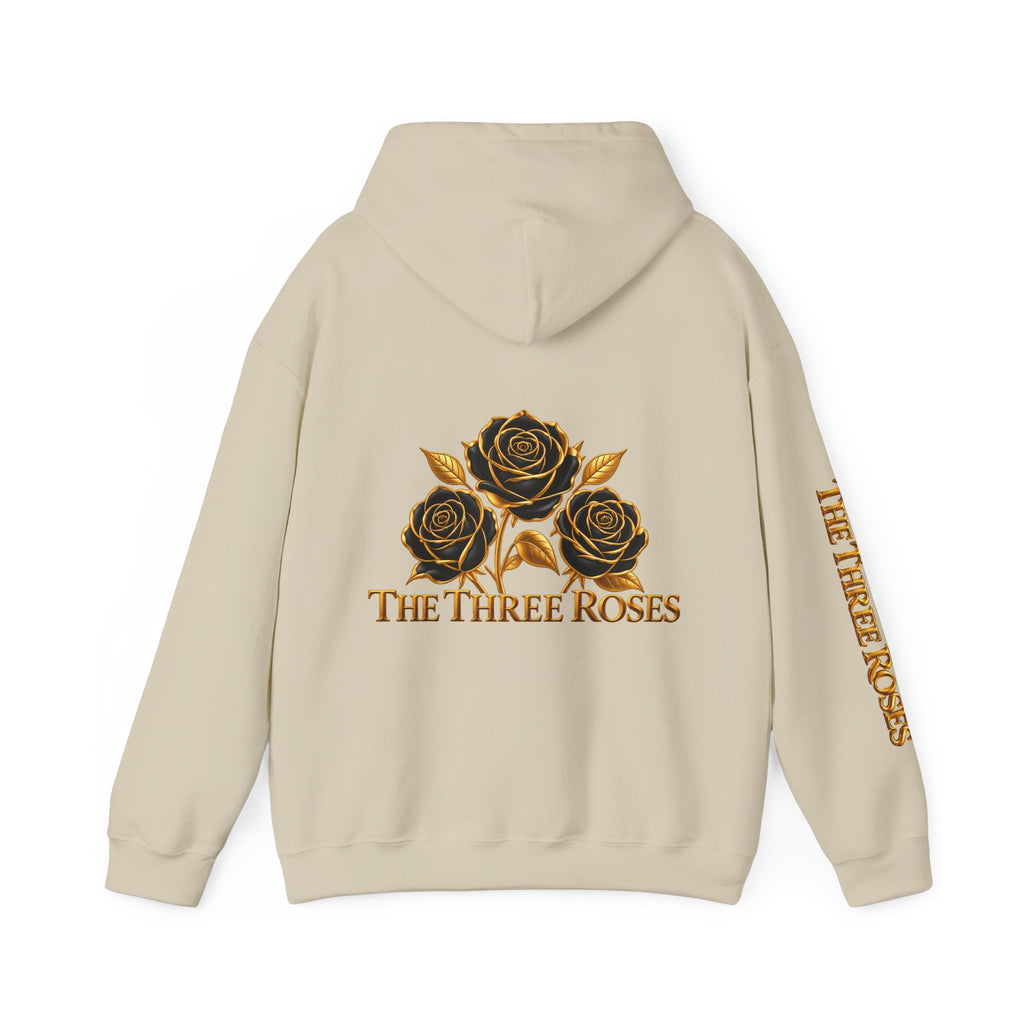 The Three Roses Hoodie: Unisex Gold Rose Graphic Hooded Sweatshirt