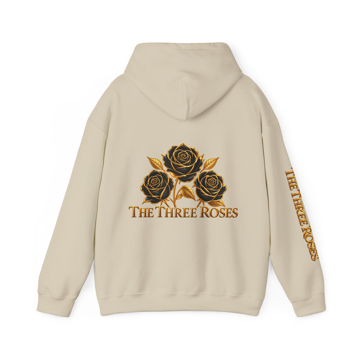 The Three Roses Hoodie: Unisex Gold Rose Graphic Hooded Sweatshirt