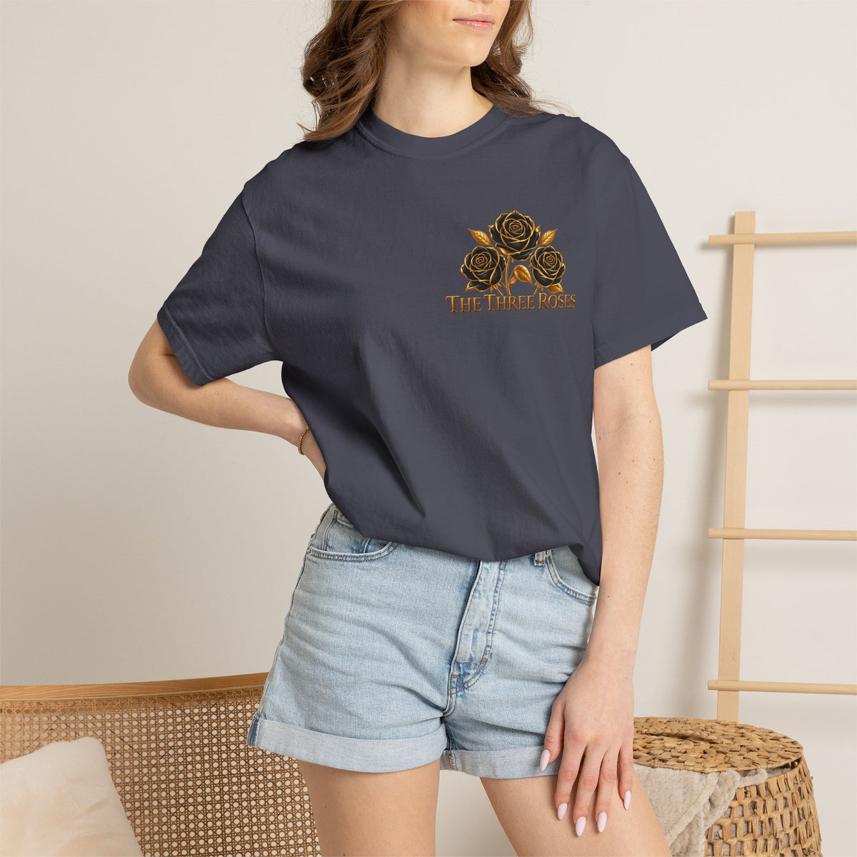 The Three Roses Graphic: Unisex T-Shirt  Gold & Black Floral Tee