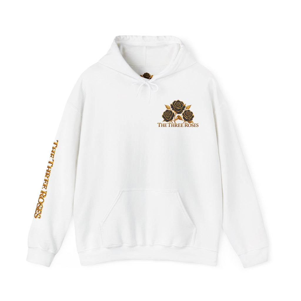 The Three Roses Hoodie: Unisex Gold Rose Graphic Hooded Sweatshirt