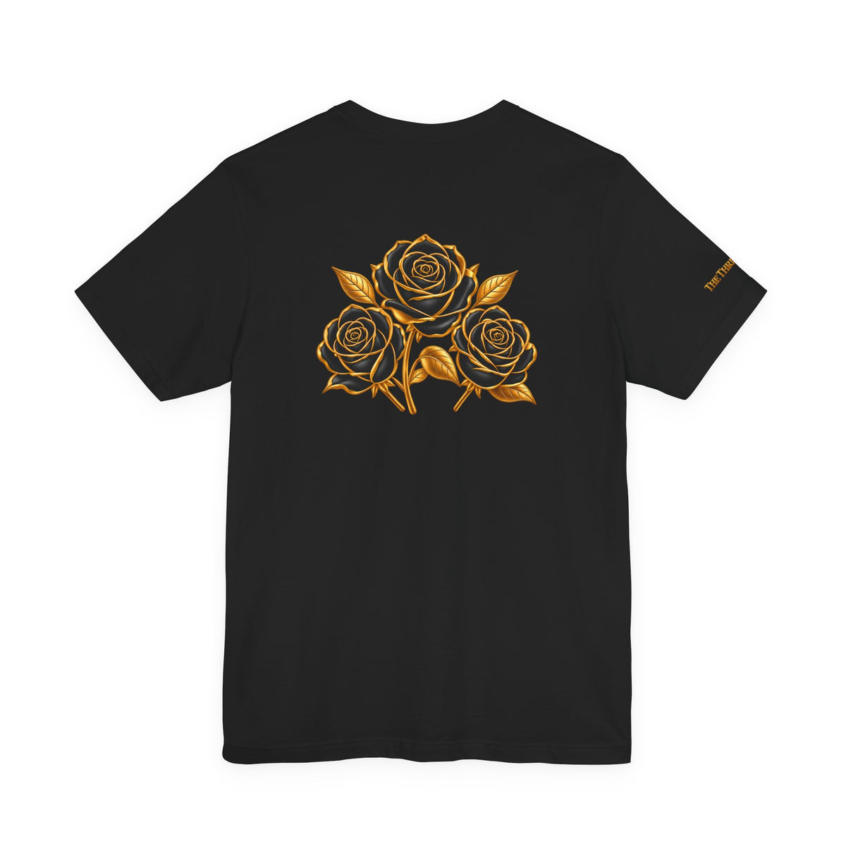 The Three Roses: Unisex Gold Black Rose T-Shirt Graphic Logo