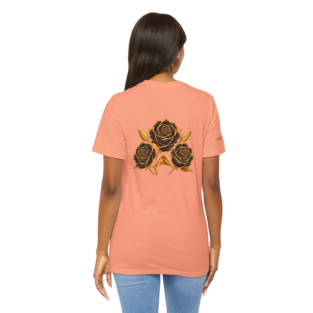 The Three Roses: Unisex Gold Black Rose T-Shirt Graphic Logo